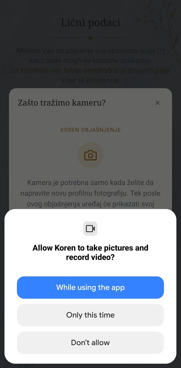 Sistemsko pitanje za kameru
