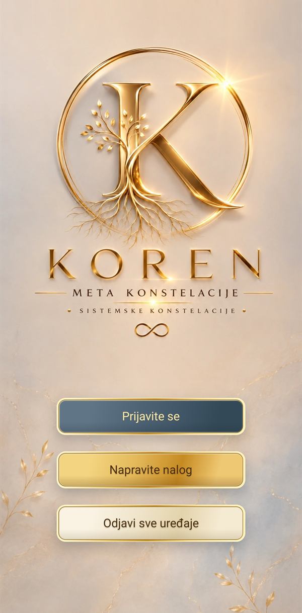 Početni ekran sa tri dugmeta