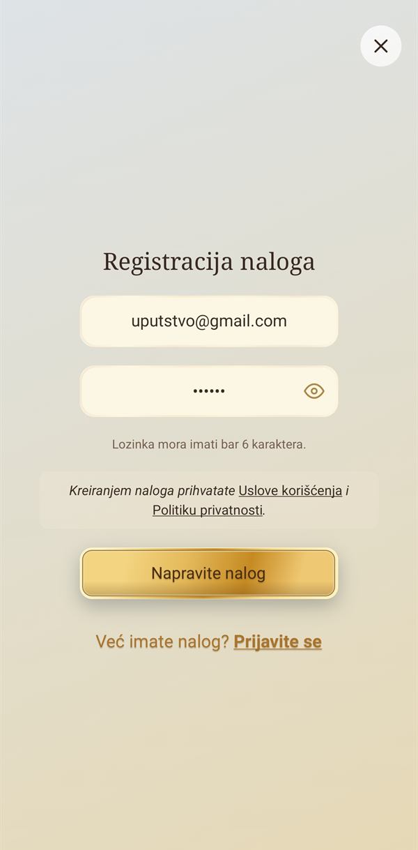 Forma za pravljenje naloga